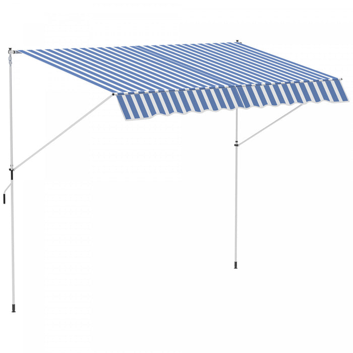 Outsunny 10x5ft Manuel Retractable Patio Auvent Fenetre Porte Pare-soleil Pont Auvent Abri Resistant A L'eau Uv Protecteur Bleu