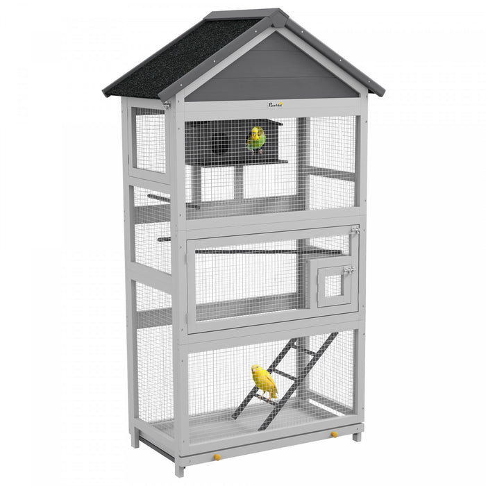 Cage A Oiseaux En Bois Avec Perchoirs, Echelle, Plateau