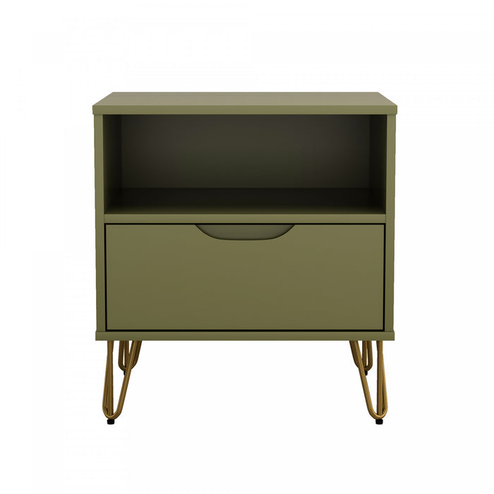 Table de nuit Rockefeller Mid-Century Modern 20\" en vert olive (1 tiroir)
