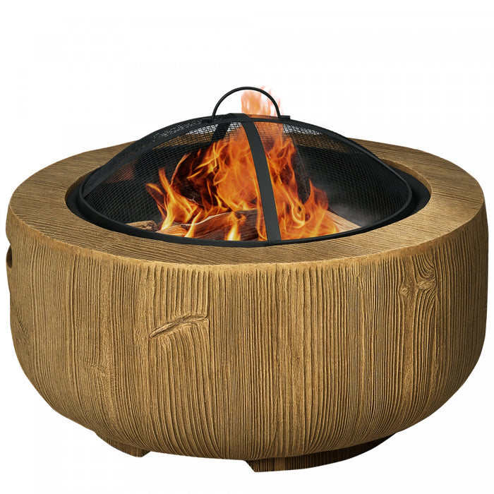 Outsunny Brasero avec Pare-etincelles et Tisonnier, Cheminee a Bois de 61 cm, Marron