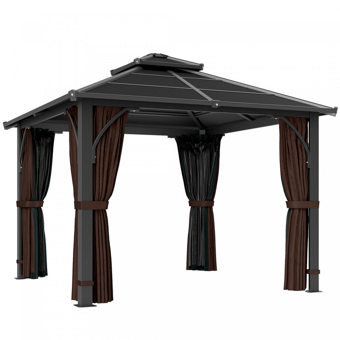 Outsunny Tonnelle 3x3m a Toit Rigide en Polycarbonate avec Rideaux et Moustiquaire
