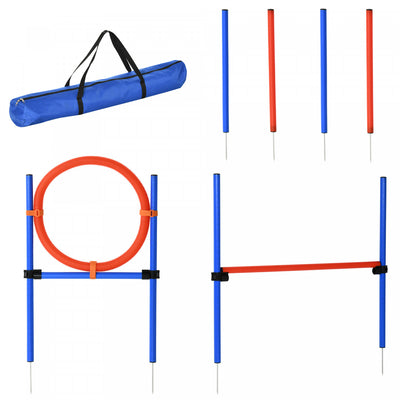 PawHut Dog Pet Agility Training Kit High Jump Weave Pole Ring Obedience Training Set Adjustable Equipment Portable