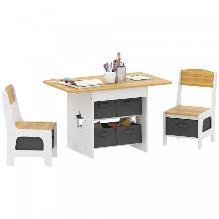 Qaba Ensemble table et chaises pour enfants 3 pieces, couleurs naturelles