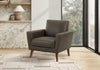 Chaise D'Appoint Rembourre, 34\"L, Aspect Cuir Marron, Pieds En Bois De Noyer, Mid-Century