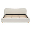 Lit plateforme Camille avec tete de lit courbee et tapisserie bouclee luxueuse, taille King, blanc