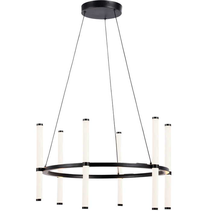 Lustre Corvette de Dainolite en acrylique blanc qui diffuse la lumière, avec fini noir mat et ampoule de 36 W