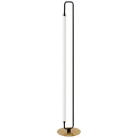 Lampe à pied Freya de Dainolite en acrylique blanc, avec fini noir mat et laiton vieilli, et 1 ampoule à DEL