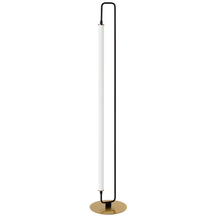 Lampe à pied Freya de Dainolite en acrylique blanc, avec fini noir mat et laiton vieilli, et 1 ampoule à DEL