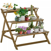 Outsunny - Echelle A 3 Niveaux Pour Plantes - Etagere Pliable Pour Fleurs En Bois Pour L'exterieur,