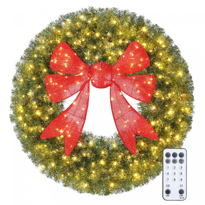 HOMCOM Couronne de Noel pre-illuminee 36\" avec nœud rouge 3D