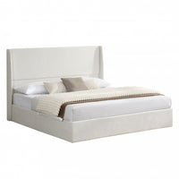  Liam Lit plateforme rembourre avec tete de lit a ailes, taille King, beige