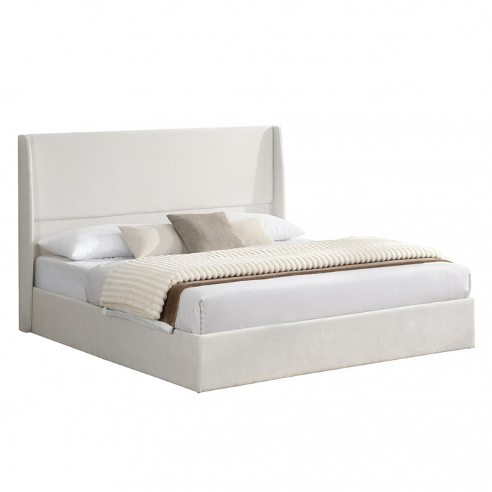 Liam Lit plateforme rembourre avec tete de lit a ailes, taille King, beige