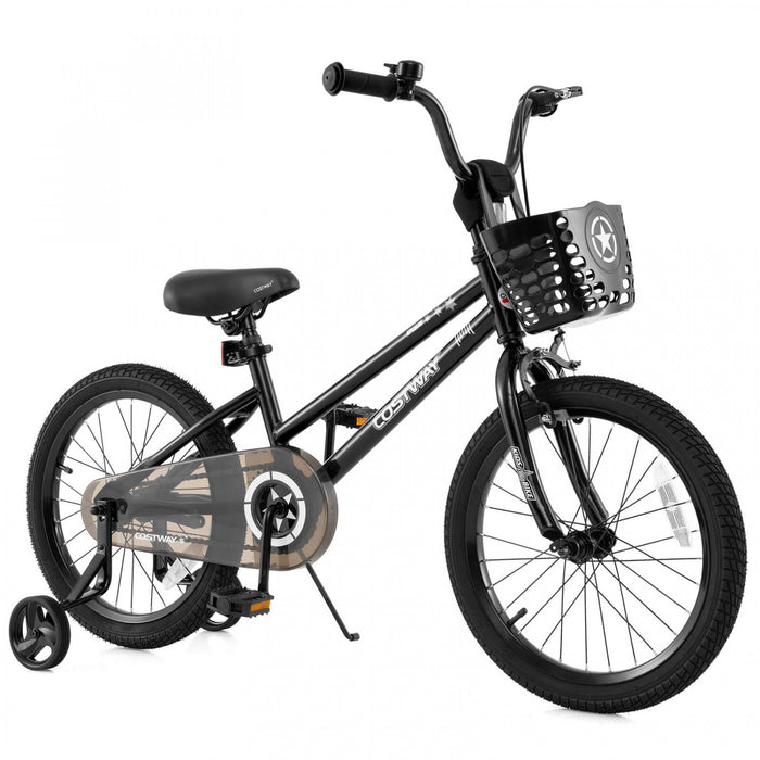 Costway 18\" Velo Pour Enfants Avec Roues D'entrainement Guidon Et Frein A Main Reglable Noir