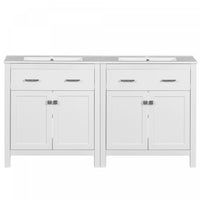 Meuble de salle de bain double moderne Felix 60 pouces avec lavabo ceramique et rangement, blanc