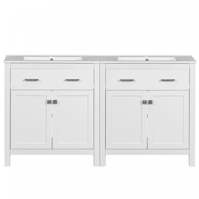 Meuble de salle de bain double moderne Felix 60 pouces avec lavabo ceramique et rangement, blanc
