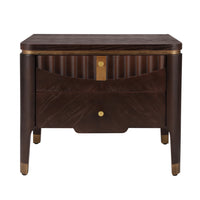 La table de nuit moderne Liam avec design en vague et 2 tiroirs de rangement, couleur brun fonce