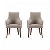 Fauteuil moderne Connie en cuir vegetalien et velours avec accoudoirs en bois, taupe - Lot de 2