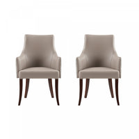 Fauteuil moderne Connie en cuir vegetalien et velours avec accoudoirs en bois, taupe - Lot de 2