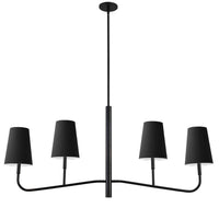 Lustre horizontal Eleanor de Dainolite avec abat-jour noir et blanc, fini noir mat et 4 ampoules