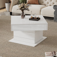Noah table basse relevable et pivotante – table avec tiroir et espace de rangement, blanc