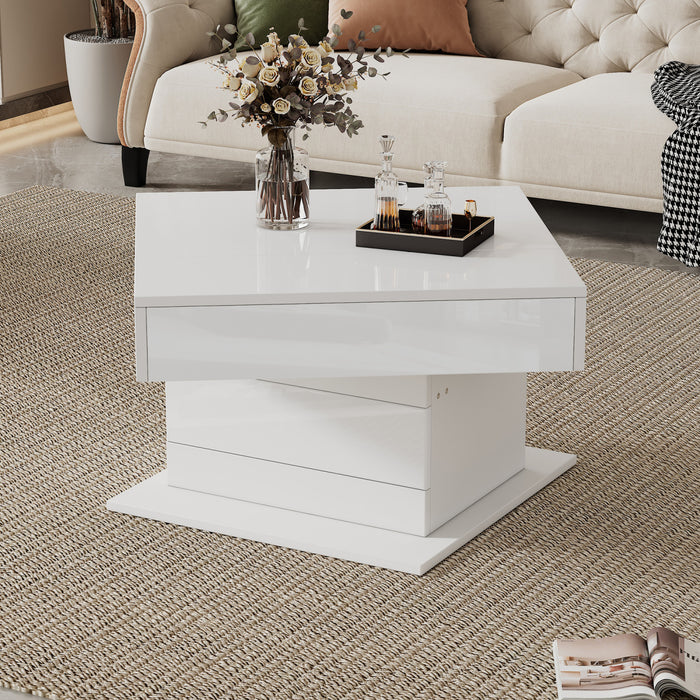 Noah table basse relevable et pivotante – table avec tiroir et espace de rangement, blanc