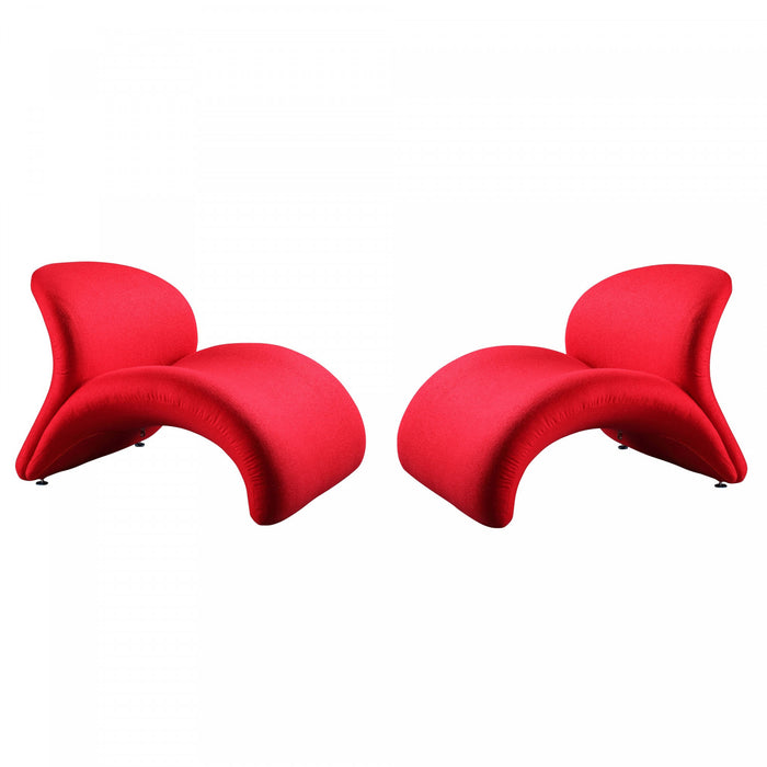 Fauteuil d’appoint moderne en laine melangee Rosebud rouge – Lot de 2
