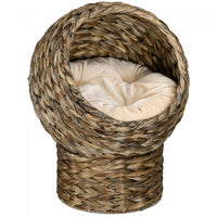 Pawhut Lit Pour Chat En Osier, Lit Sureleve Pour Chaton En Rotin Avec Coussin, Chaise œuf Pour Chat,