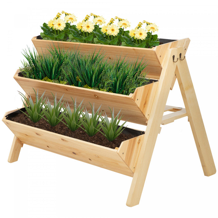 Outsunny 47,25''x26,75''x31,5'' Support De Fleurs De Jardin En Bois A 3 Niveaux, Rangement Vertical Pour Lit De Plantes Avec Planche A Clin, Crochets