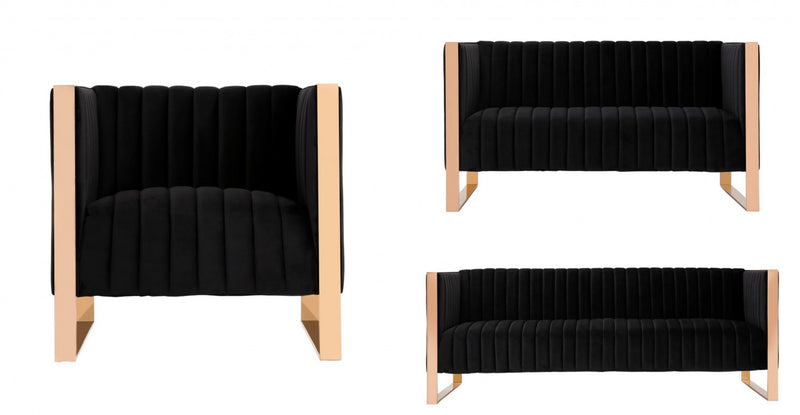 Ensemble de canape 3 pieces Trillium style milieu du siecle moderne en noir