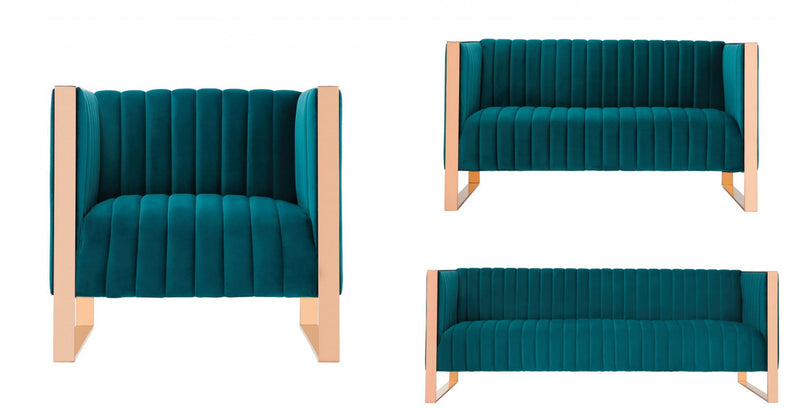 Ensemble de canape 3 pieces Trillium style milieu du siecle en bleu sarcelle