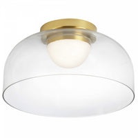 Plafonnier affleuré Nadine de Dainolite de 11,75 po de diamètre en verre transparent, avec fini laiton vieilli et ampoule à DEL de 10 W