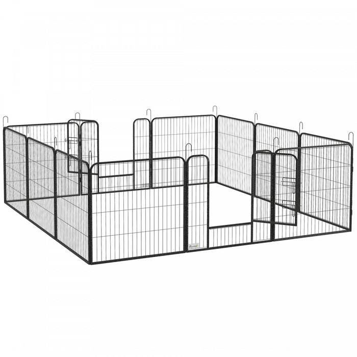 Pawhut Parc Pour Chien En Metal Robuste, Cloture D'exercice Pour Animaux De Compagnie Pour L'exterieur Et L'interieur Avec Porte Pour Plusieurs Chiens, 12 Panneaux, 31.5\"h
