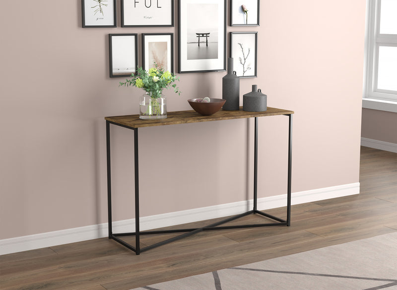 Console de 44 po - bois recyclé brun avec base en métal noir