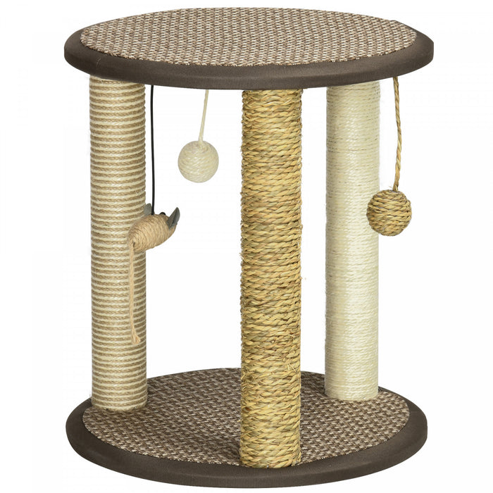 Pawhut 17\" Arbre A Chat, Centre D'activites Avec Jouets Suspendus, Jouet D'escalade De Chat, Tour De Chat Avec Jute, Sisal, Grattoir D'herbes Marines, Brun