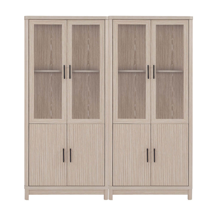 Armoire bibliotheque Jodie style mi-siecle moderne 79 cm en chene blanchi (6 etageres) – Lot de 2