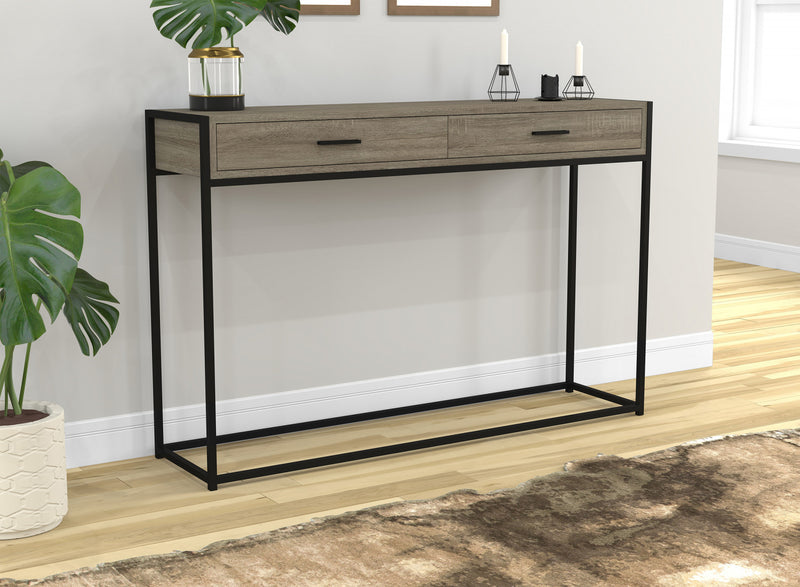 Console moderne de 48 po avec 2 tiroirs - taupe foncé avec métal noir