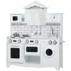 Cuisine enfant Qaba, cuisine enfant avec sons et lumieres realistes, evier, cuisiniere, horloge, batterie de cuisine, accessoires, ensemble de nourriture pour enfants de 3 a 6 ans, blanc