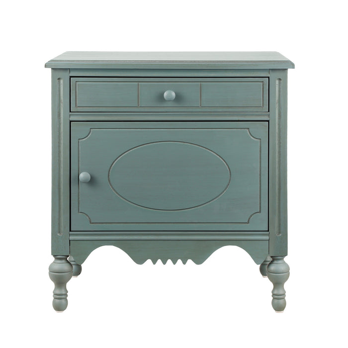 Amelia Table de Nuit Vintage de 24\" avec Tiroir Sculpte et Cabinet, Bleu