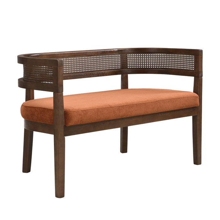 Rattan Causeuse Rembourree en Rotin 47.5 po avec Dossier Tisse Main, Orange Fonce, Noyer