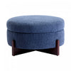 Table Basse Ottoman Ronde Sophia avec Rembourrage Capitonne et Rangement - Bleu