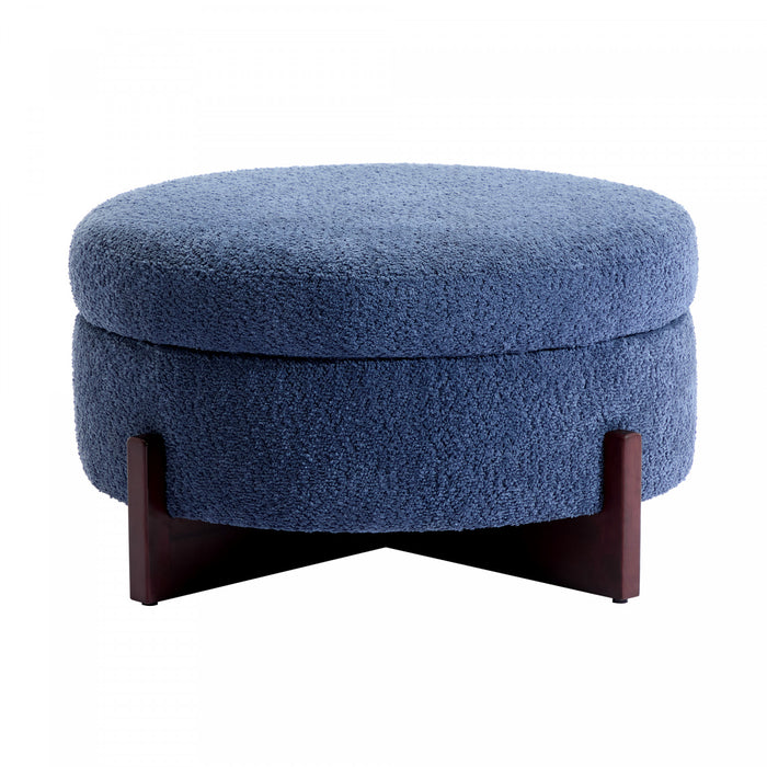 Table Basse Ottoman Ronde Sophia avec Rembourrage Capitonne et Rangement - Bleu