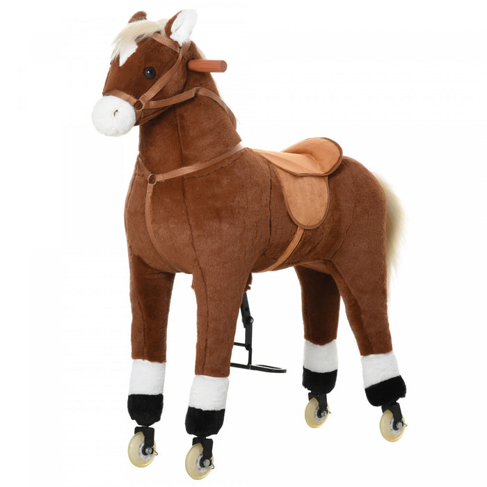 Qaba Cheval Poney Mecanique Avec Roues Grande Taille Enfants Jeunes Cheval A Bascule Jouet Pour Enfants 5-16 Ans