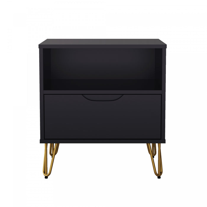Table de nuit Avira style milieu du siecle moderne 20\" en noir (1 tiroir)