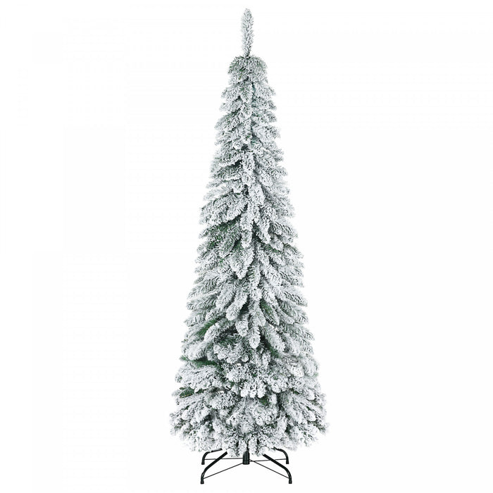 Homcom Sapin De Noel Fin Artificiel De 6 Pi Avec Base En Acier Et Neige