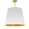 Grand luminaire suspendu de Dainolite avec très grand abat-jour cylindrique effilé blanc et doré, et 1 ampoule