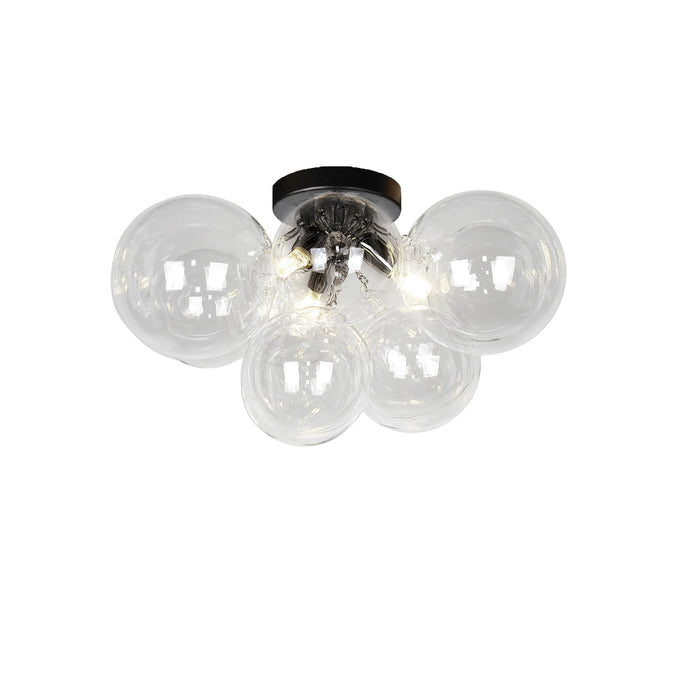 Plafonnier affleuré Comet de Dainolite en verre transparent, avec fini noir mat et 3 ampoules