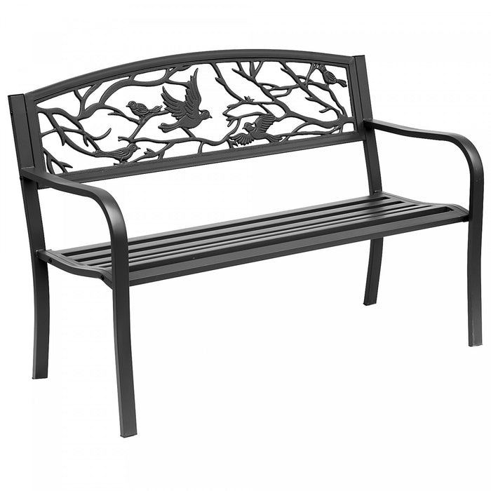 Outsunny Banc De Jardin En Metal De 50 Po Motif D'oiseaux Vintage, Noir