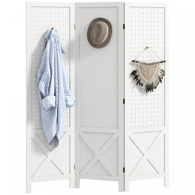 HOMCOM 56.9" 3 Panel Room Divider with Pegboard Display for Indoor White