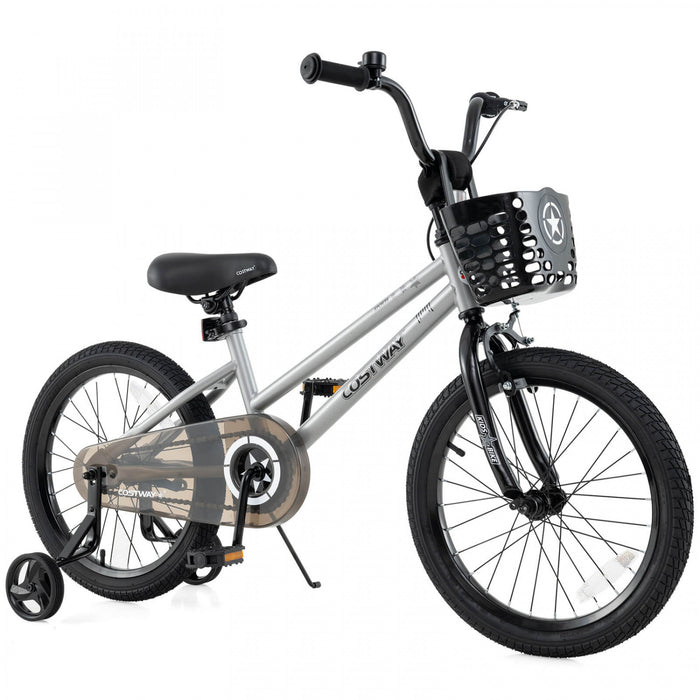 Velo Costway 18\" Pour Enfants Avec Roues D'entrainement Guidon Reglable Et Sliver De Frein A Main Du Siege