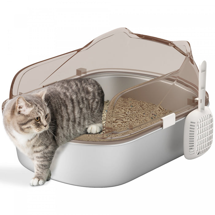 Stainless Steel Cat Litter Box With Lid, Steps, Scoop